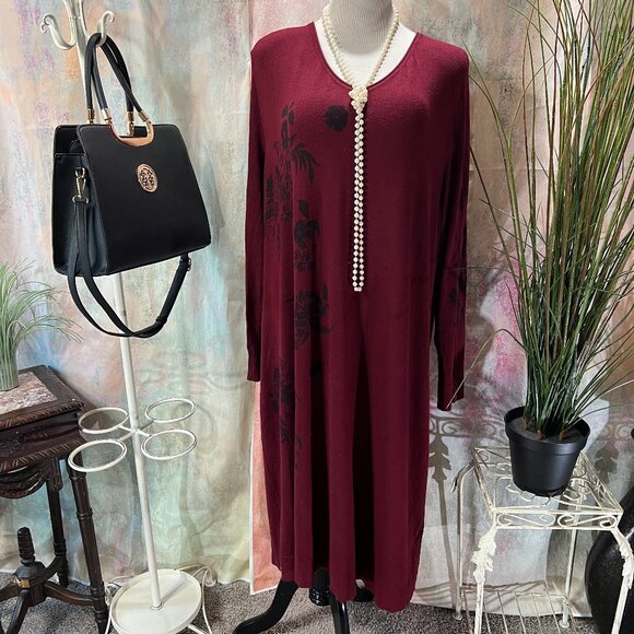 📌bpc Knitted Midi Plus Size Warm and Cozy Floral Viscose Dress - Picture 1 of 16